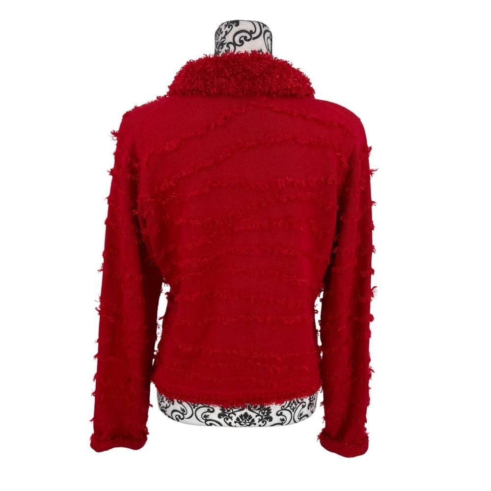Michael Simon New York Vintage Red Fringe Fuzzy Collar Button-Up Cardigan, M - Picture 7 of 9